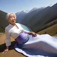 Asian grandmas enjoy the nature