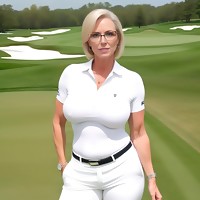 Blonde milf playing golf
