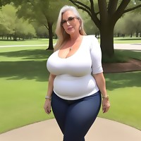 BBW mature posing naked at the park